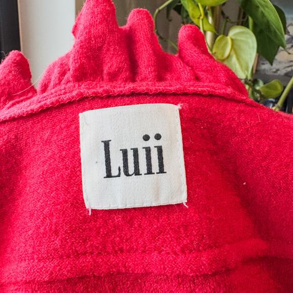 Luii Anthropologie Red Wool Ruffled Button Up Autumn Jacket Dress, Women's Small - Picture 12 of 13